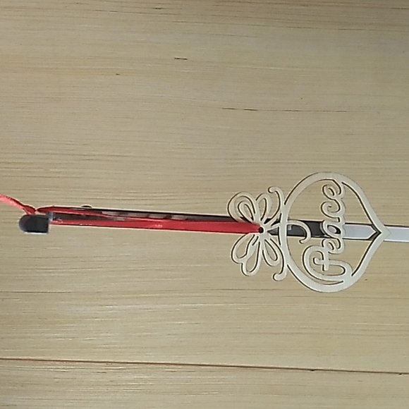 Peace Bememo Wooden Christmas Ornament 3.82 x 2.83 x 0.12 inches w Red ribbon - Picture 3 of 5